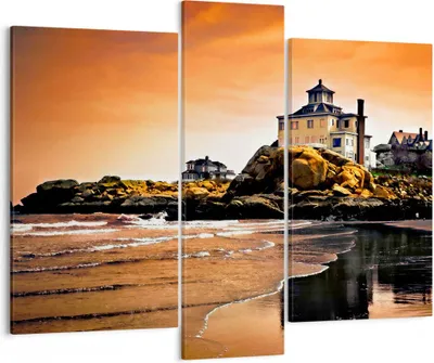 Produktbild von Bild auf Leinwand - Leinwandbild - Felsen Meer Sonnenuntergang Architektur - 95x80cm - Wand Bild - Wanddeko - Leinwanddruck - Bilder - Kunstdruck - Leinwand bilder - Wandkunst - CB95x80-1179