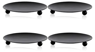 Produktbild von 4 Stück Kerzenuntersetzer, 7 cm Kerzenteller Schwarz für Stumpenkerzen aus Metall