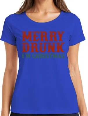 Produktbild von Merry Drunk I'm Christmas - Weihnachten Weihnachtsgeschenk Christmas Damen T-Shirt, Blau, XL