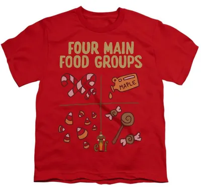 Productafbeelding van Elf - T-shirt voor kinderen met het ontwerp "Four Food Groups", model TV38709 (maat 116) (rood)