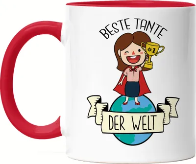 Produktbild von Beste Tante der Welt Pokal Tasse Rot Lustig Geschenkidee Geschwister Geburtstag Nichte Neffe