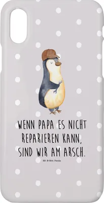 Produktbild von Mr. & Mrs. Panda Iphone 10 Handyhülle Wenn Papa es nicht reparieren kann, sind wir am Arsch - Grau Pastell - Geschenk, X, Hülle, Vatertag, Pinguin, Handy, Muttertag