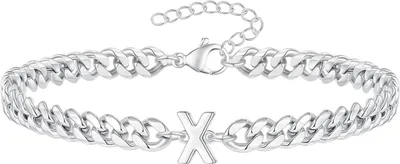 Produktbild von Uni-Armband mit Buchstaben-Charm, hohl, dicke Kette, verstellbar mit verlängerter Kette, Name, Initialen-Armreif, Paar-Geschenk zum Valentinstag