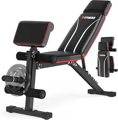 Produktbild von 360KG Hantelbank Klappbar Verstellbar, Multifunktion Trainingsbank mit Beincurler, Schrägbank, Bankdrücken Bank mit Verstellbar 7Fach Rückenlehne für Ihr Home-Gym Ganzkörper Krafttraining