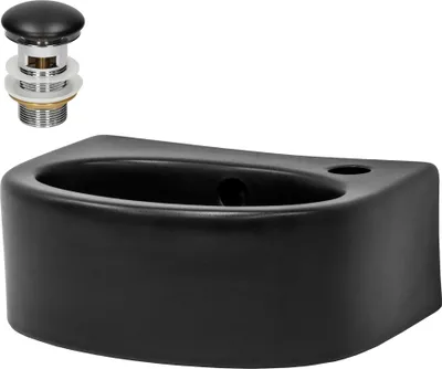 Produktbild von LuxeBath Waschbecken Aufsatzwaschbecken Oval, 33,5x25,5x13 cm, Schwarz, aus Keramik, inkl. Ablaufgarnitur mit Überlauf