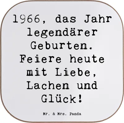 Produktbild von Mr. & Mrs. Panda Untersetzer Glas Spruch 1966 Geburtstag - Weiß - Geschenk, Geburtstagsgeschenk, Geburtstagsfeier, Alter, Tassenuntersetzer, Glückwunsch, Erinnerungen