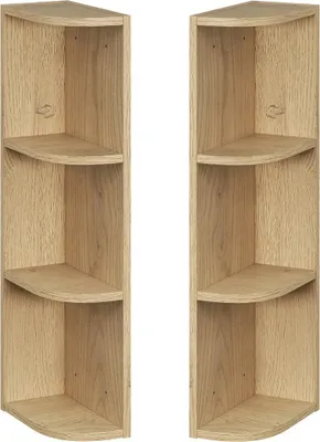 Produktbild von Badezimmer Eck-Hängeregal mit 15 cm Breite in Eiche, 3 offene Fächer - DURANGO-56