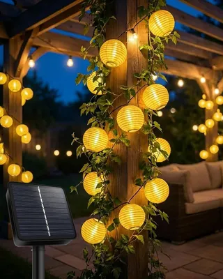 Solar-Lichterkette 8 m, 30 LED-Laternen, warmweiß, 8 Modi