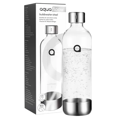 Produktbild von Aquafloow 0,8L PET-Flasche mit Edelstahl-Finish (304) für Wassersprudler – kompatibel mit AF15/AF18, BPA-frei, 5–40°C