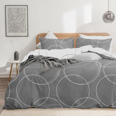 Produktbild von Dreamzie Bettbezug Set 200x200 cm mit 2 Kissenbezügen - Grau/Weiß Muster