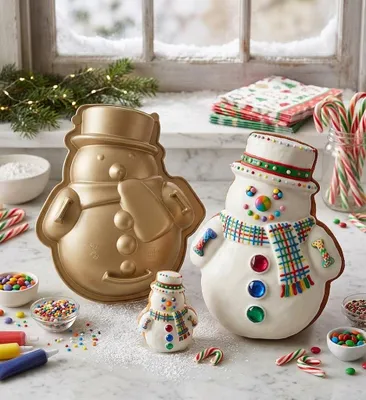 Produktbild von GKA XL Backform Silikon Schneemann Weihnachten Advent Winter 24 cm Kuchenform Kuchenbackform Silikonform Form für Kuchen