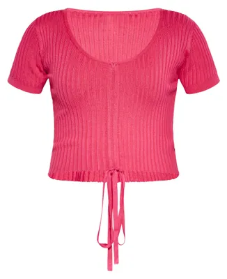 Produktbild von Damen Top rosa Größe L mit Spitze, Rundhalsausschnitt und kurzen Ärmeln