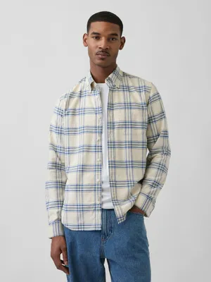 Produktbild von GAP Herren Kariertes Oxford Hemd Größe L Beige mit Button-Down-Kragen und langen Ärmeln