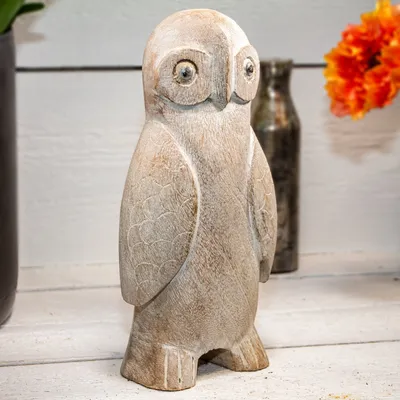 Produktbild von Holzfigur, Eule, Klein, Natur, gekalkt