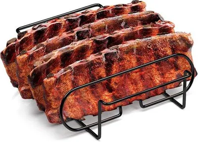 Produktbild von Vertikale Grillstandaard für Rippchen - Edelstahl - 4 Fächer - Schwarz