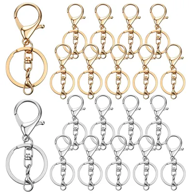 Produktbild von Schlüsselanhänger-Set mit drehbaren Karabinern und Schlüsselringen - 20 Stück - Gold und Silber