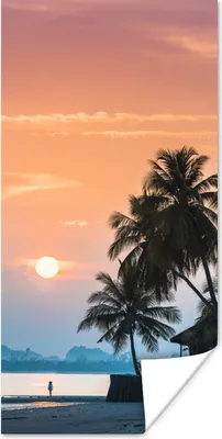 Produktbild von MuchoWow® Poster Sonnenuntergang auf einer Insel mit den Silhouetten von Palmen 80x160 cm - Kinderzimmer