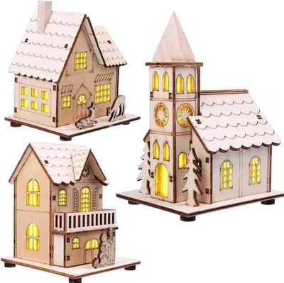 Immagine prodotto di Set di decorazioni natalizie in legno con luci LED per un'accogliente decorazione della casa