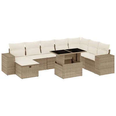 Produktbild von vidaXL 9-tlg. Garten-Sofagarnitur mit Kissen Beige Poly Rattan