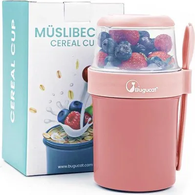 Image de Boîte à lunch 2 en 1 de 560 ml + 310 ml, bol pratique pour yaourt et muesli pour les pique-niques, bac de congélation anti-fuites, pot à yaourt à emporter, avec cuillère