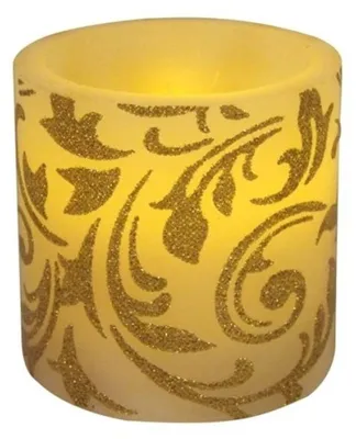 Produktbild von LED Kerze mit Goldglitter-Ornament Wachskerze Glitzerkerze Stumpenkerze Deko