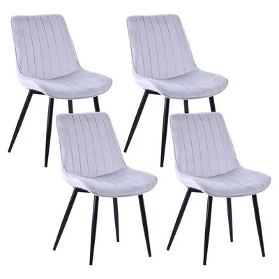 Four light gray chairs with black legs are arranged in a grid against a white background.