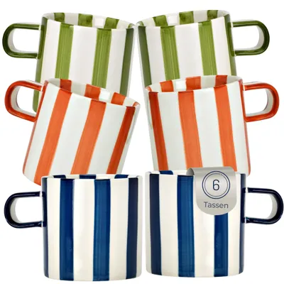 Image de Tasses en porcelaine, set de 6 tasses à thé à rayures Dopamin 240ml