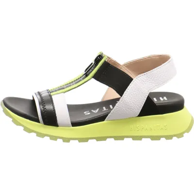 Produktbild von Hispanitas Damen Sandale Maui, Schwarz, Echtleder, TRIFLOW-Technologie, elegant, Reißverschluss am Spann, Laufsohle in auffälligem Grün