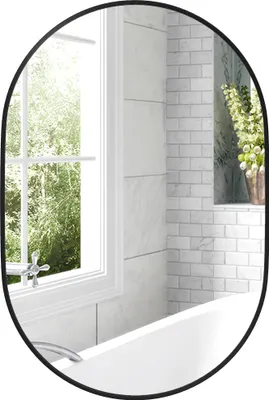 Produktbild von Ovaler Badezimmerspiegel 60 x 90 cm, dekorativer Wandspiegel mit Aluminiumrahmen fš¹r Wohnzimmer, horizontal oder vertikal, Schwarz