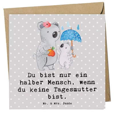 Produktbild von Mr. & Mrs. Panda anlasskarte Tagesmutter Herz - Grau Pastell - Geschenk, doppelkarte, Glückwunschkarte, Grußkarte, faltkarte, Klappkarte