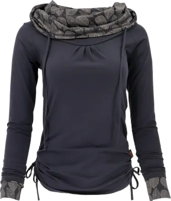 Produktbild von Longshirt aus Baumwolle, Boho Shirt Schalkapuze - Charcoal, Damen, Schwarz, Elasthan,Baumwolle(Bio), Größe: S