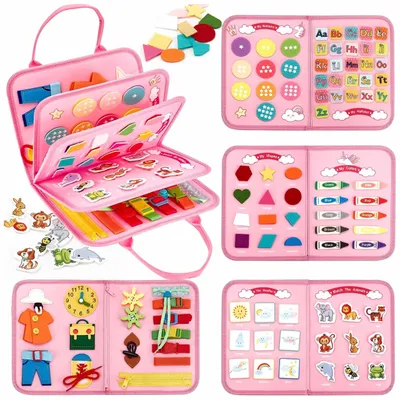 Imagen del producto de ABC BetterToys®: Libro sensorial para niños – Juguete Montessori para el aprendizaje, con cremallera, botones y cordones, letras, números, formas y colores, a partir de 2 años