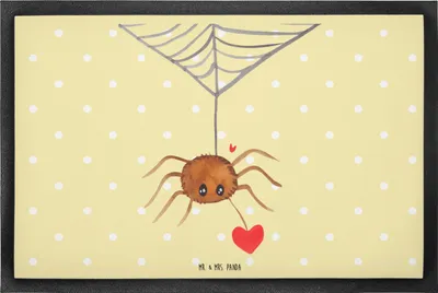 Produktbild von Mr. & Mrs. Panda fußmatte Spinne Agathe Liebe 40 x 60 cm - Gelb Pastell - Geschenk, Türvorleger, Liebesbeweis, Schuhabstreifer, Bodenvorleger, Liebesgeschenk, Gummimatte