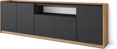 Produktbild von Sideboard, Highboard, 260x37x80cm, 5 Türen, Wohnzimmer, Küche, Schwarz Eiche