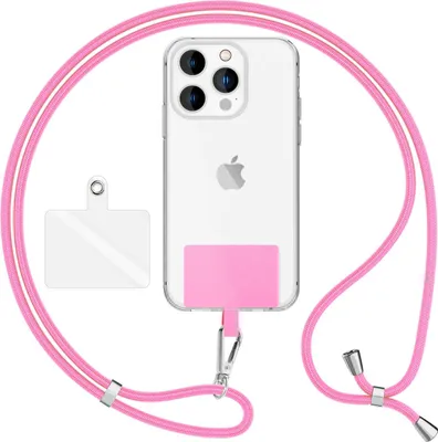 Zdjęcie produktu dla HoldMe Air Edition - Uniwersalna smycz z 2 podkładkami i karabińczykiem (srebrna) - Pasek do telefonu komórkowego 160 cm - różowy