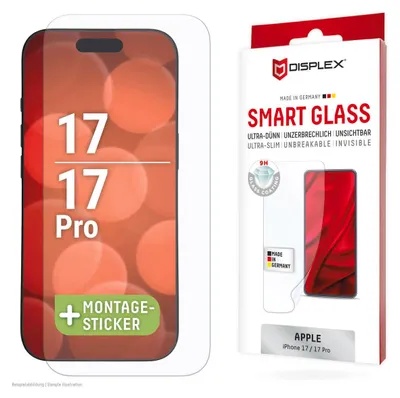 Immagine prodotto di Displex Smart Glass (9H) per Apple iPhone 17/17 Pro, adesivo di montaggio, infrangibile
