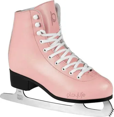 A single pink ice skate shown from a three-quarter side view against a white background.