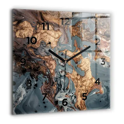 Produktbild von Wallfluent Große Wanduhr – Stilles Quarzuhrwerk - Uhr Dekoration Wohnzimmer Schlafzimmer Küche - Zifferblatt - schwarze Zeiger - 60 cm - Marmorgold abstrakt