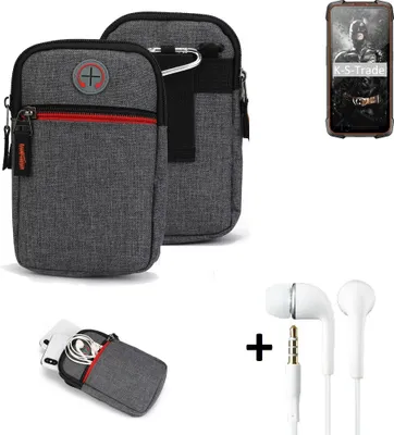 Produktbild von K-S-Trade Gürteltaasche + Kopfhörer kompatibel mit Cubot KingKong 5 Pro Handy Tasche Holster Schutz Hülle Handy Hülle grau Zusatzfächer 1x