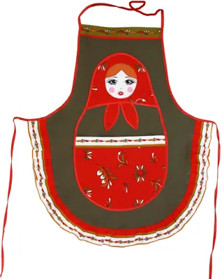 Produktbild von Schürze Kochschürze Matroschka mit Schleife Apron Damen Patchwork slawischer Stil Grün-Rot