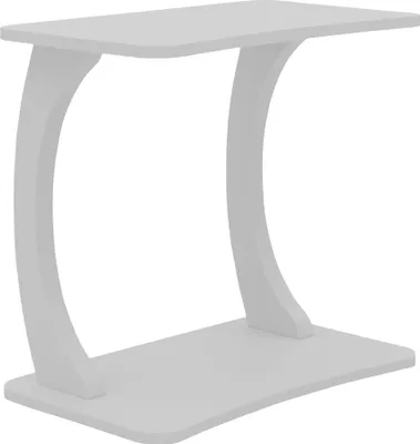 A white C-shaped side table on a white background.