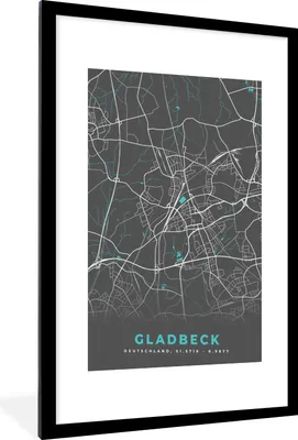 Produktbild von MuchoWow® Gerahmtes Poster Blau - Deutschland - Karte - Stadtplan - Gladbeck 60x90 cm - Poster mit Schwarzem Bilderrahmen Wandposter Rahmen Foto Bilder - Dekoration - Wandposter Wohnzimmer - Hochwertig
