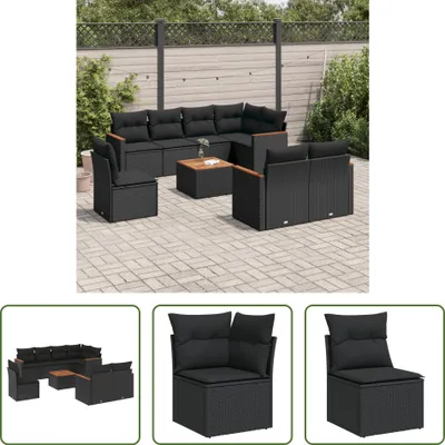 Produktbild von The Living Store 9-tlg. Garten-Sofagarnitur mit Kissen Schwarz Poly Rattan