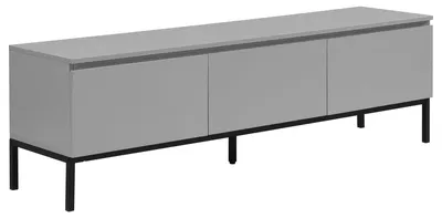 Wohnling TV-Kommode Lowboard 150cm Grau mit drei grifflosen Schubladen in Gesamtansicht.