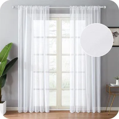 Zdjęcie produktu dla Zestaw 2 zasłon Unyqoos® wykonanych z półprzezroczystego poliestru, o wymiarach 140 x 225 cm każdy – przepuszczają światło, wyglądają jak len, idealne do salonu