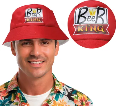 Immagine prodotto di Cappello da pescatore Bierkönig per adulti, divertente accessorio per addio al celibato, colore: rosso