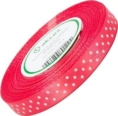 Image de Ruban de satin corail à pois blancs 12mm 23m