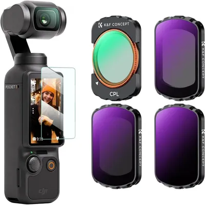 Image de Kit de filtres magnétiques pour DJI Osmo Pocket 3, comprenant 4 filtres : polariseur circulaire (CPL), ND16, ND64 et ND256, avec cadre en aluminium