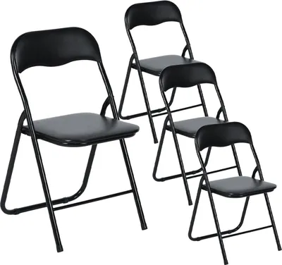 Produktbild von H.J WeDoo 4er Set Schwarz Klappstühle Starker Metallrahmen Faltbarer Stuhl Besucher Konferenz Gast klappbar Metall Klappstuhl Gepolstert Kunstleder