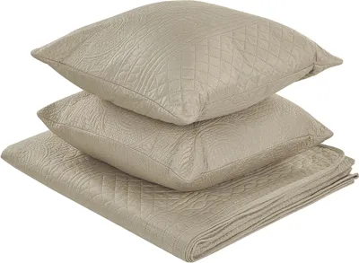 Obrázek produktu pro BELIANI Přehoz taupe polyester tkanina s polštáři 160 x 220 cm reliéfový vzor dekorativní ložní prádlo ložnice
